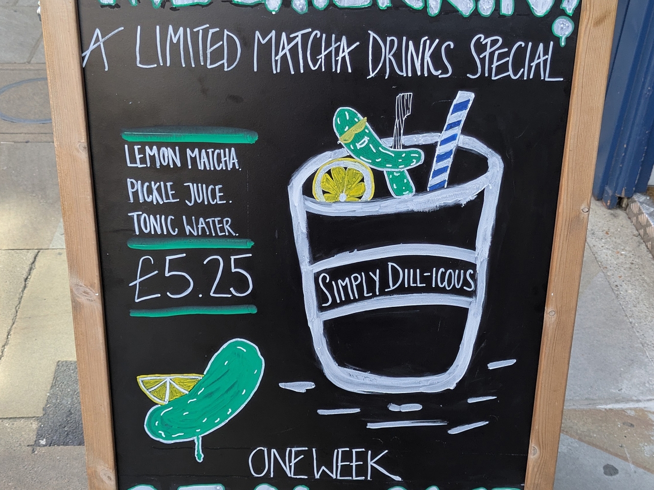 A matcha drink with pickle brine was found